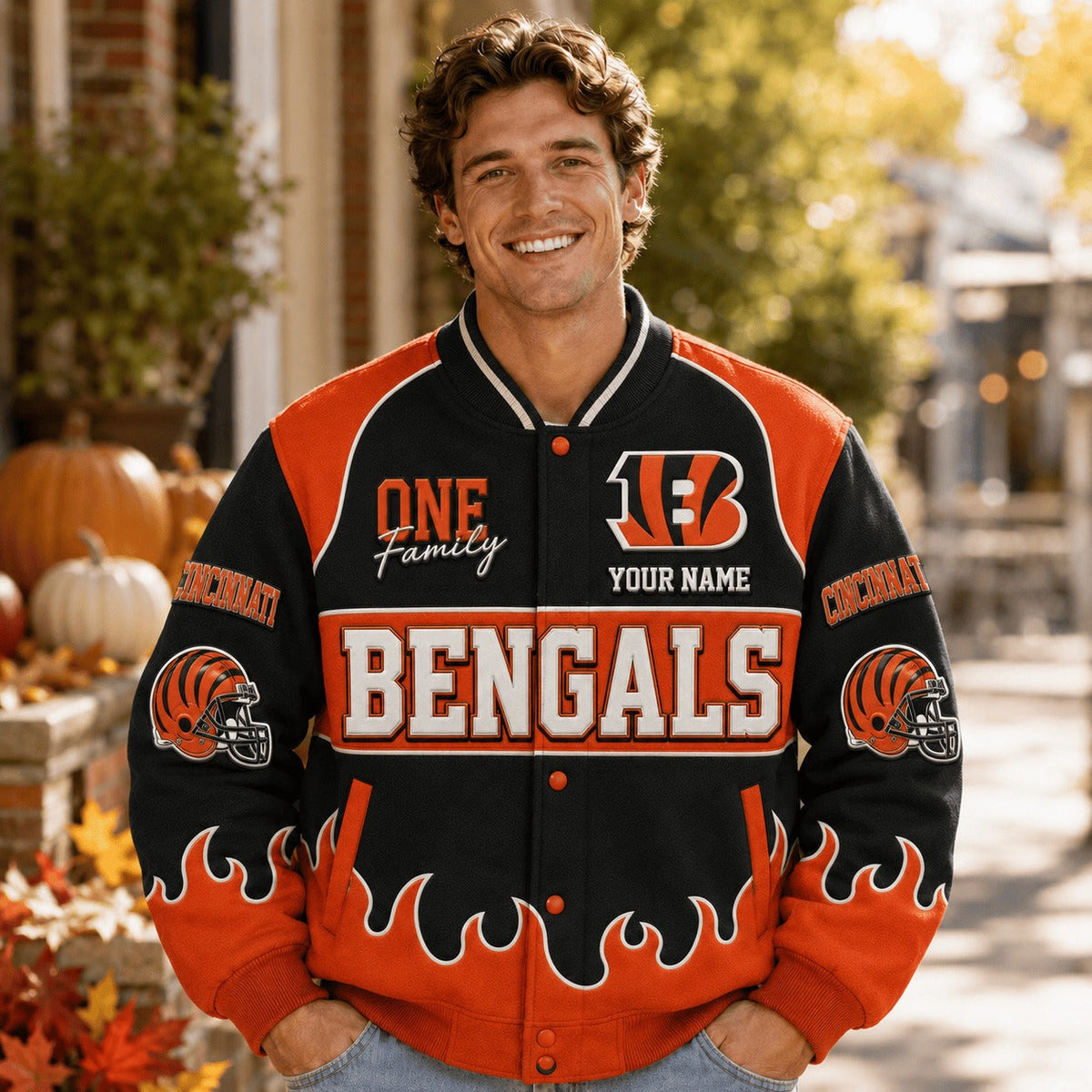 CIN NFL Team Baseball Jacket Custom Any Name Gift For Fan