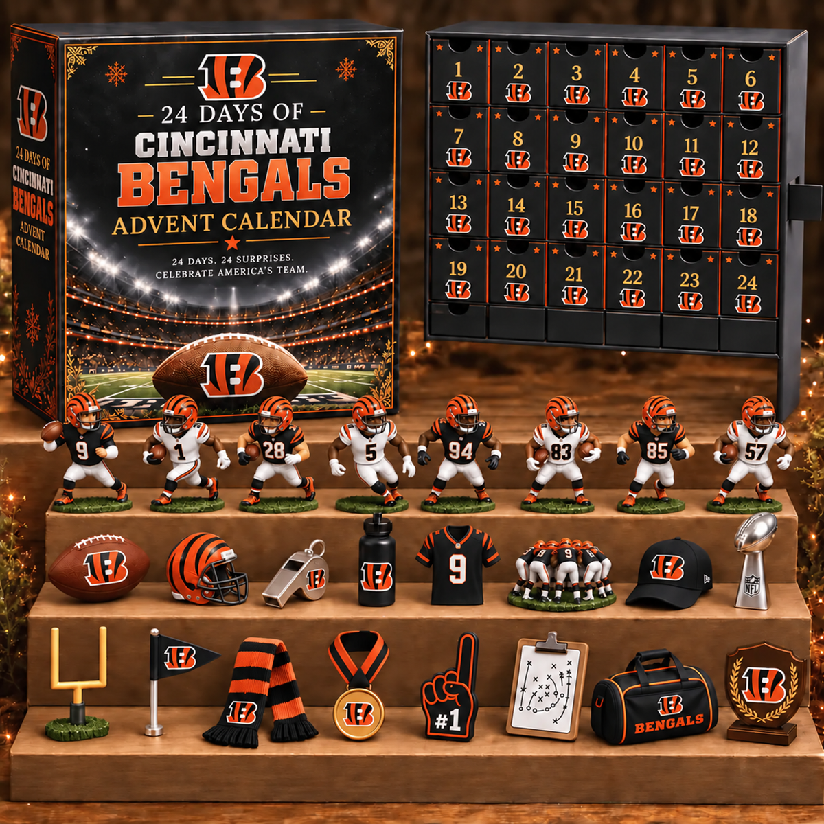 CIN x NFL Personalized 24 Days Of American Football Advent Calendar Blink Box