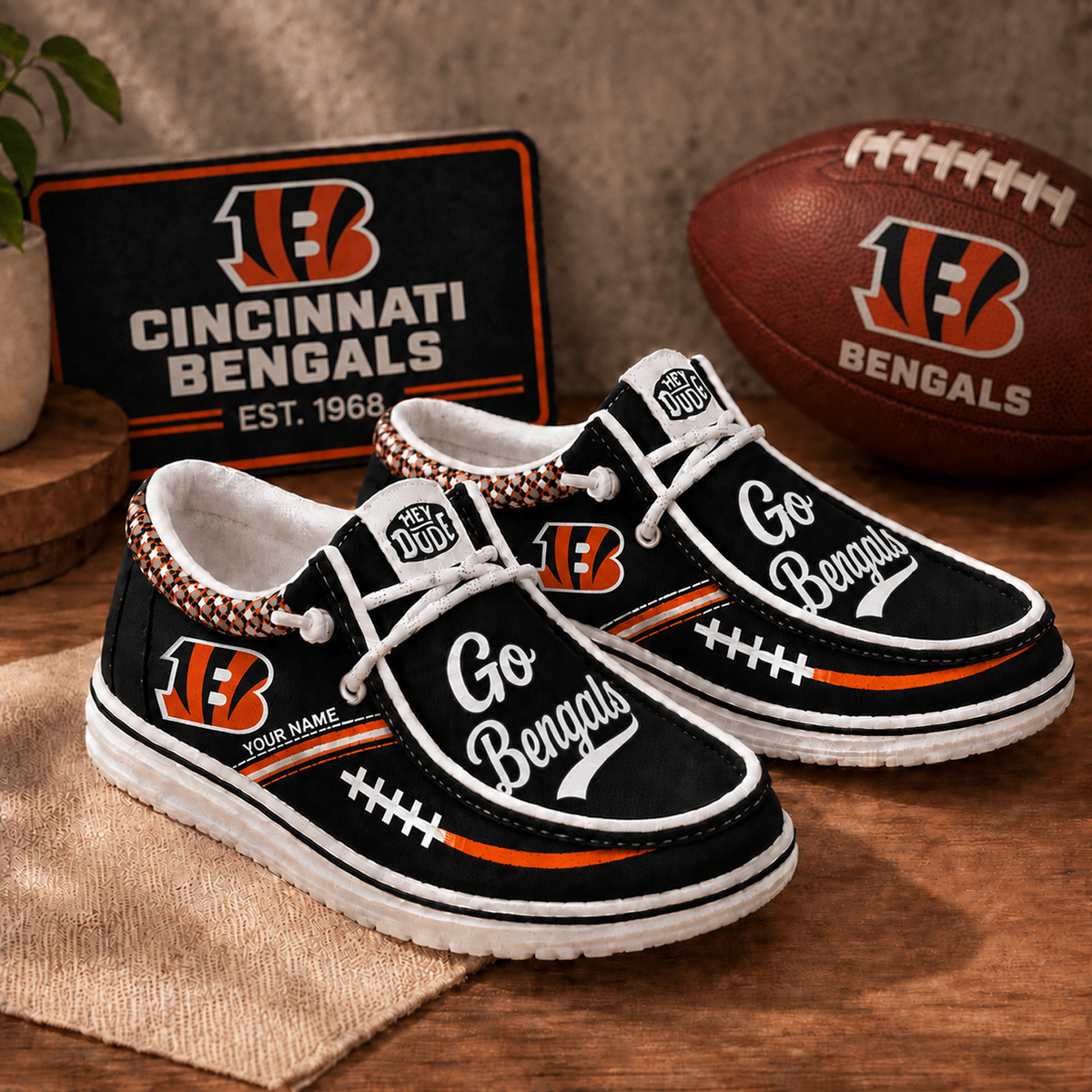CIN x NFL Personalized New Style Hey Dude Shoes