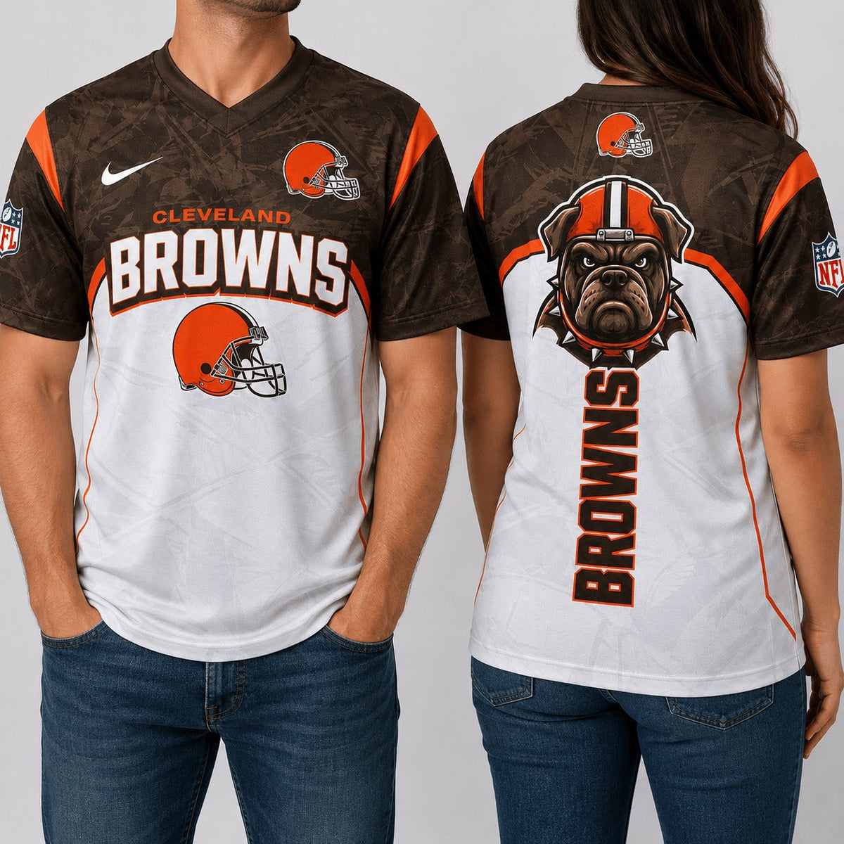 CLE Premium NFL Power Graphic 3D V-neck Shirt