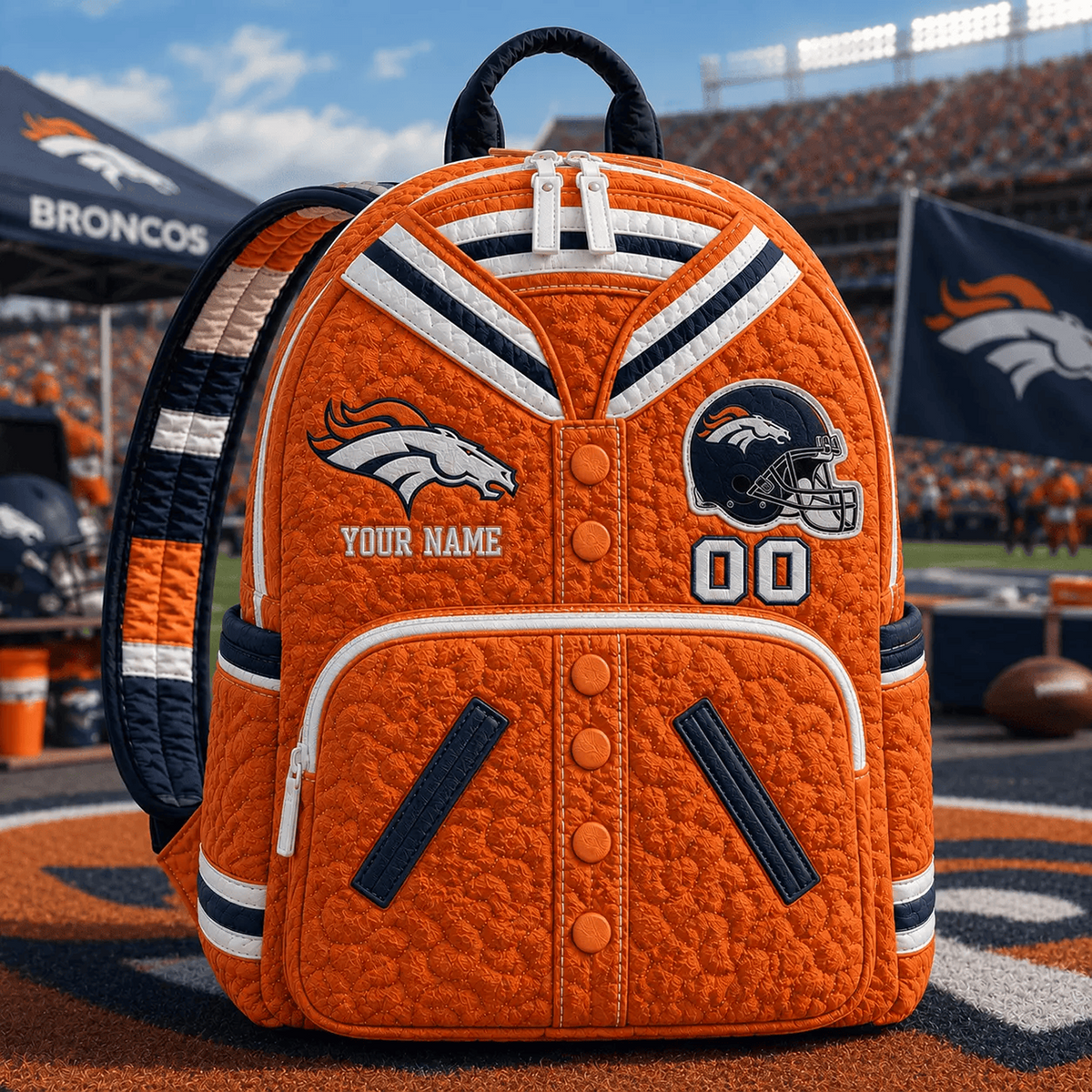 DEN x NFL Premium Varsity Quilted Backpack Personalized Gift For Fan - Limited Edition