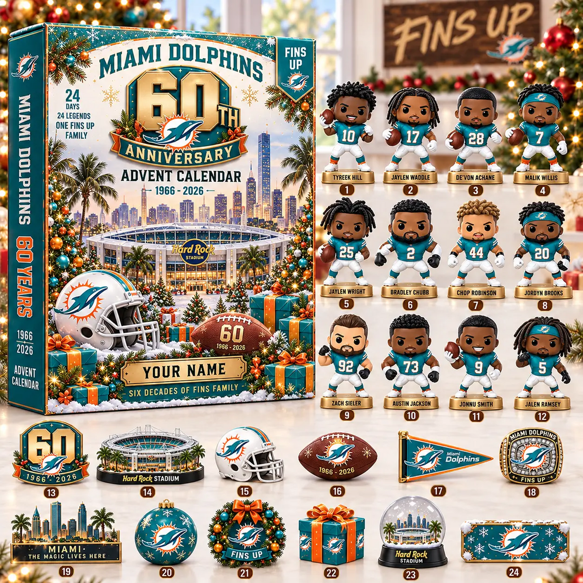 MIA x NFL Christmas 2026 Anniversary Advent Calendar Box Custom Any Name Gifts
