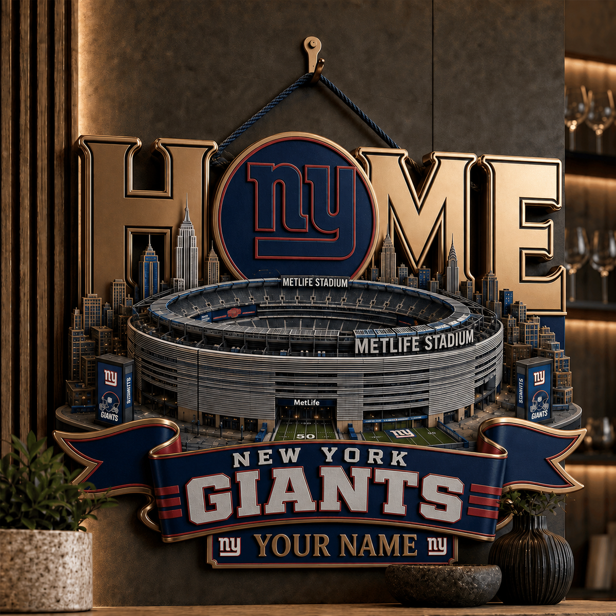 NYG x NFL Metal Wall Art - Custom Name Football Gift