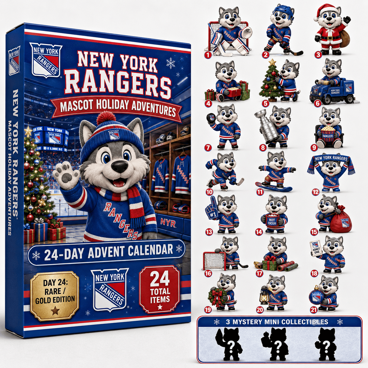 NYR x NHL Premium 24 Days Of Mascot Holiday Hockey Advent Calendar Personalized Gift For Fan Hockey Men Women - Limited Edition