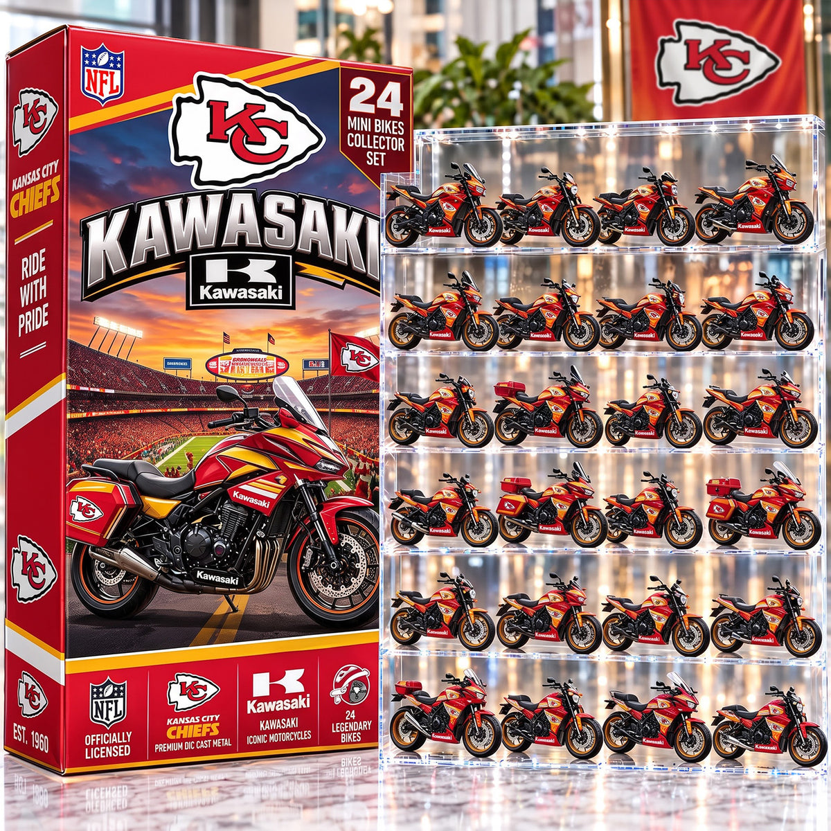OFFICIAL KAWASAKI X PREMIUM NFL KC 24DAYS ADVENT CALENDER AMAZING TRIP RACING MOTOR FOR FAN LIMITED EDITION