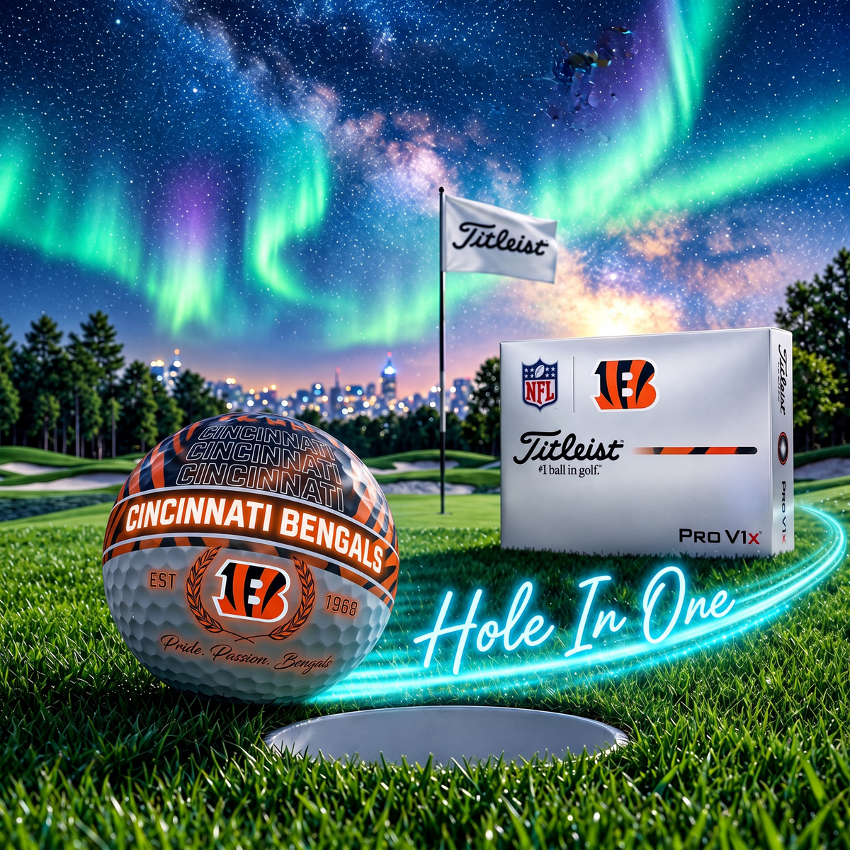 OFFICIAL TITLIEST X PREMIUM NFL CIN 3D NEON GALAXY V3 PLUS GOLF BALL EDITION