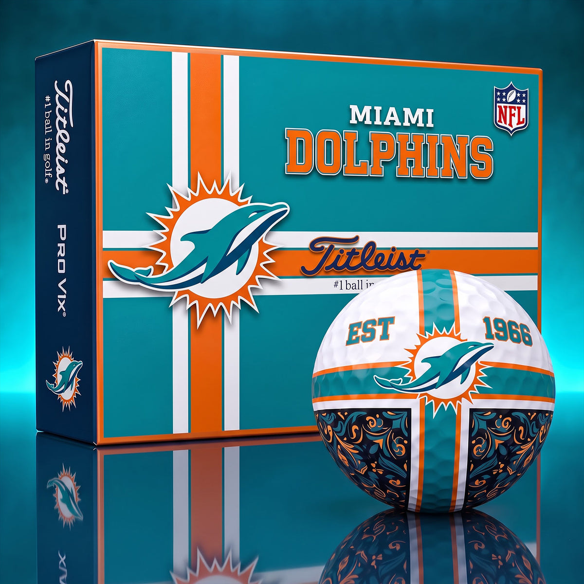 OFFICIAL TITLIEST X PREMIUM NFL MIA 3D GOLF BALL IN THE SHAPE OF A CROSS FOR FAN EDITION