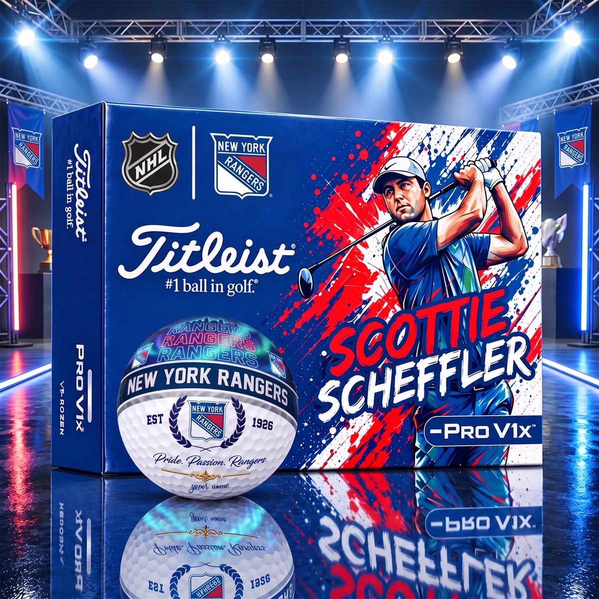 OFFICIAL TITLIEST X SIGNATURE NHL NYR BESPOKE NAME 3D GALAXY SKYLINE IN NIGHT GOFT BALL EDITION