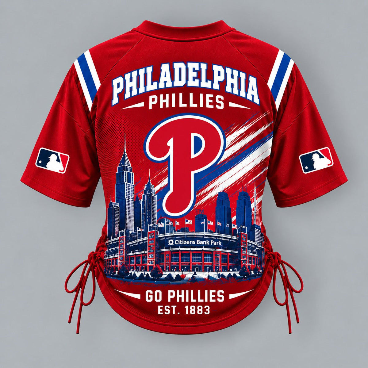 PHI Premium MLB Game Day Women Lace-Up Jersey Shirt