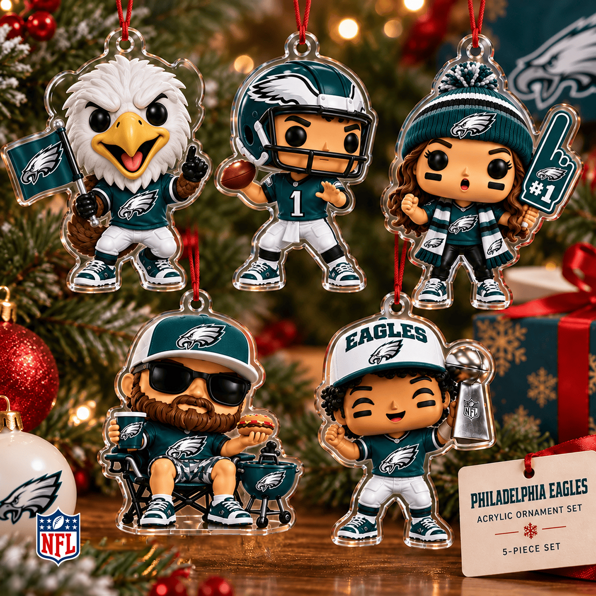 PHI x NFL Christmas KICKOFF Personalized Set 5 Acrylic Ornament