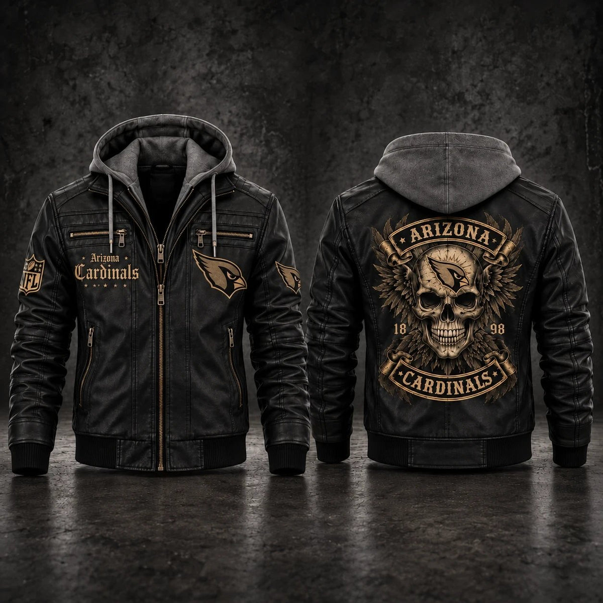 PREMIUM NFL X ARI EXCLUSIVE BESPOKE HOODED LEATHER JACKET EDITION
