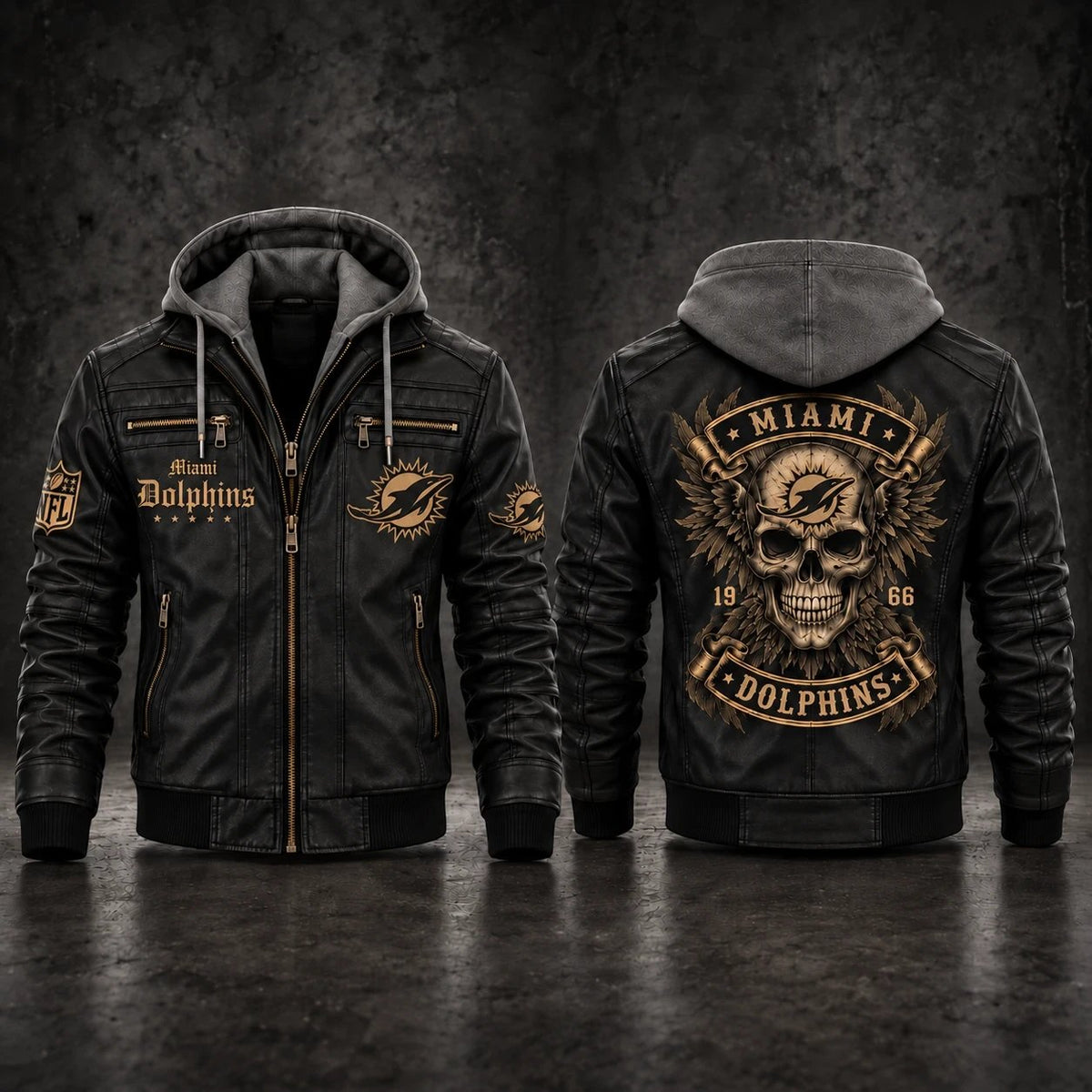PREMIUM NFL X MIA EXCLUSIVE BESPOKE HOODED LEATHER JACKET EDITION
