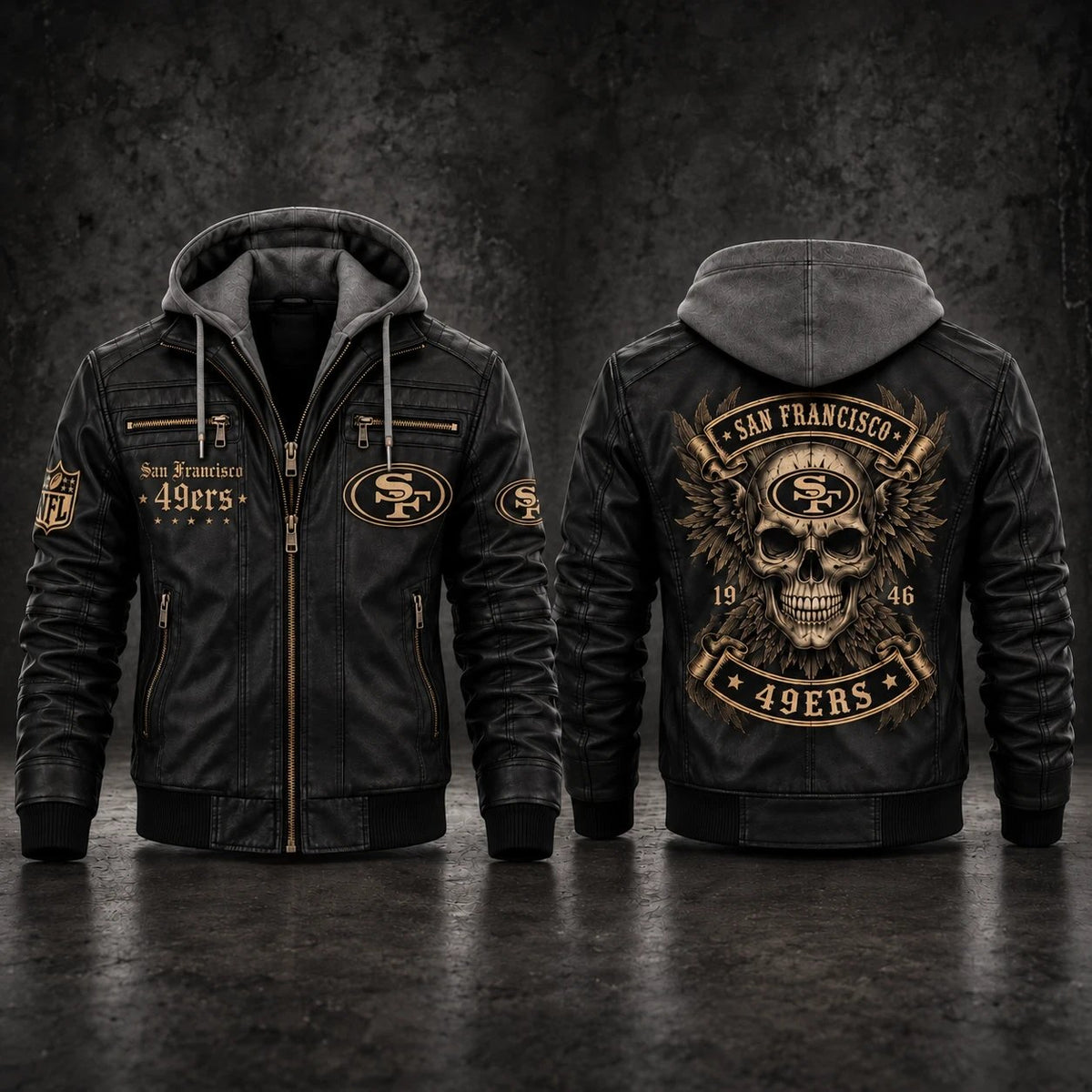 PREMIUM NFL X SF EXCLUSIVE BESPOKE HOODED LEATHER JACKET EDITION