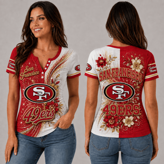 PREMIUM NFL X SF EXCLUSIVE Personalized FLORAL Women’s Button V-Neck Shirt Gifts For Fan - Limited Edition