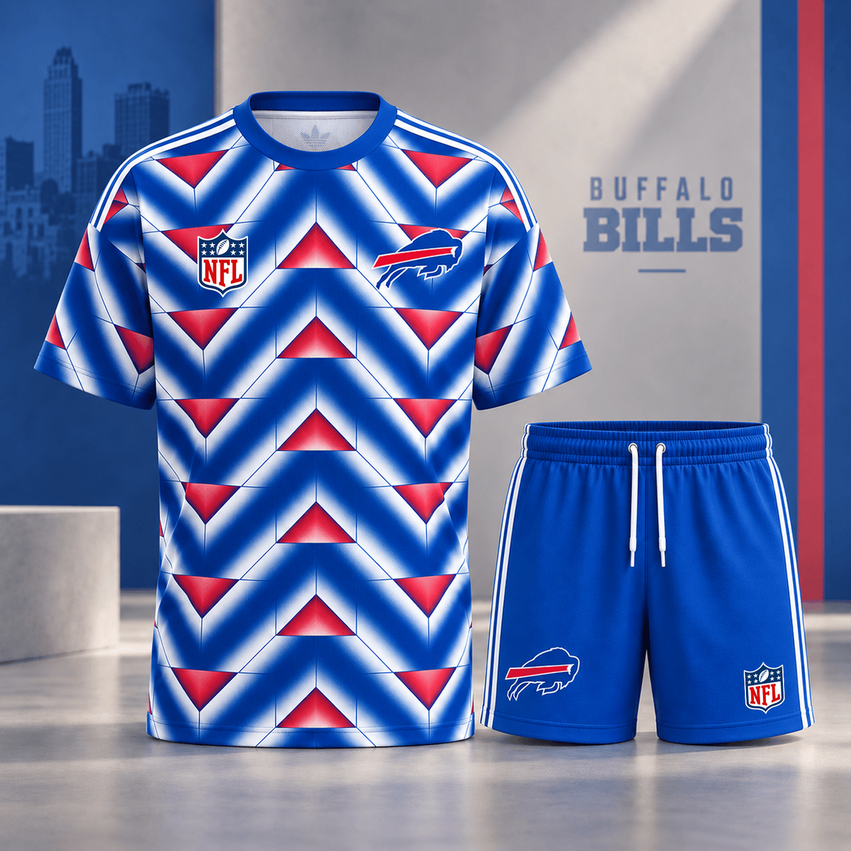 Premium NFL x BUF Geometric Performance Shirt & Shorts Set