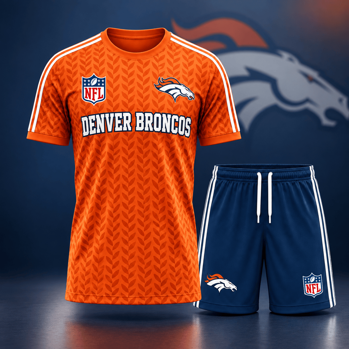 Premium NFL x DEN Classic Team Pattern T-Shirt and Shorts Set