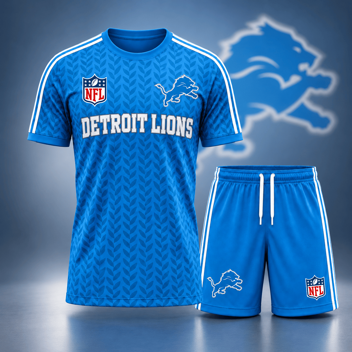 Premium NFL x DET Classic Team Pattern T-Shirt and Shorts Set
