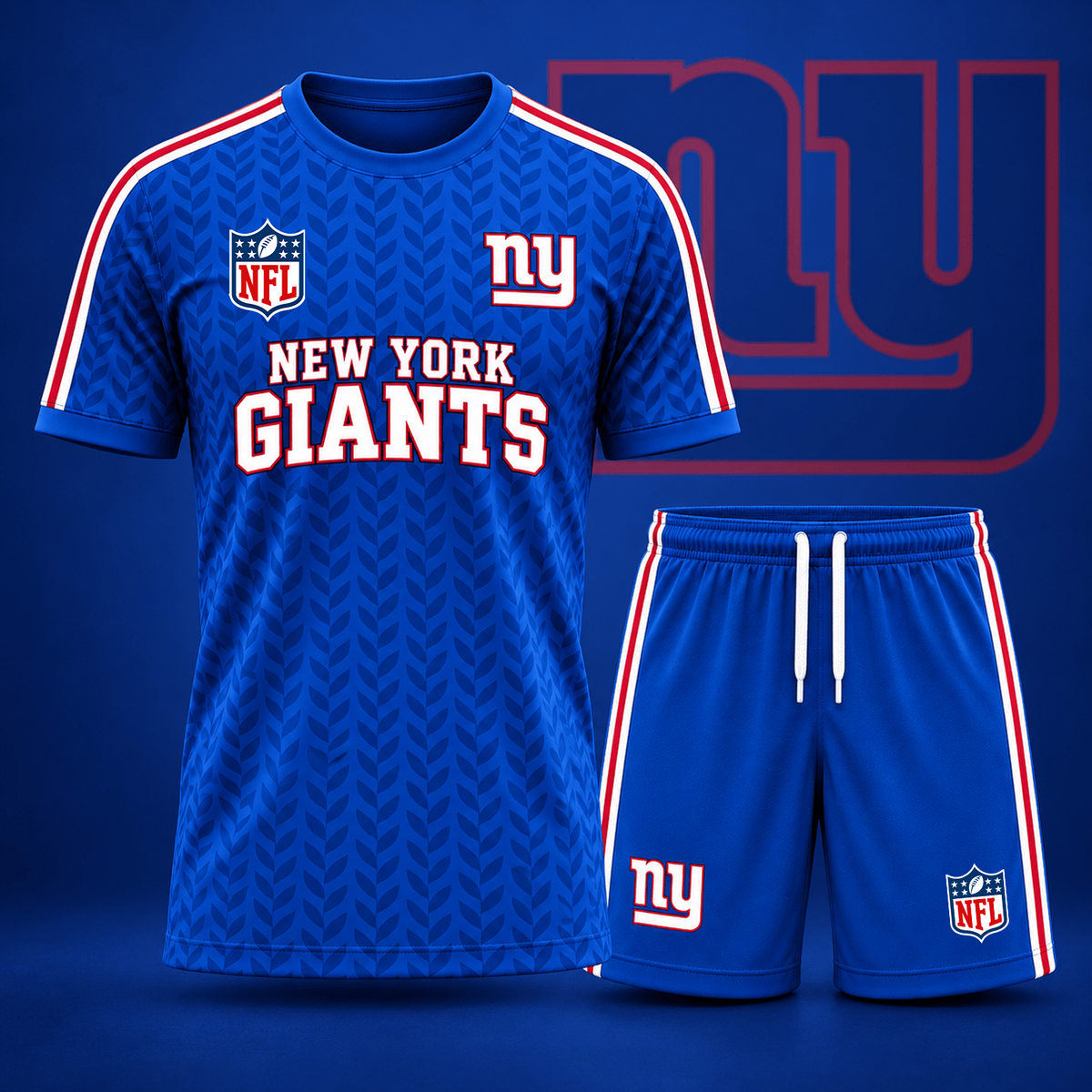 Premium NFL x NYG Classic Team Pattern T-Shirt and Shorts Set