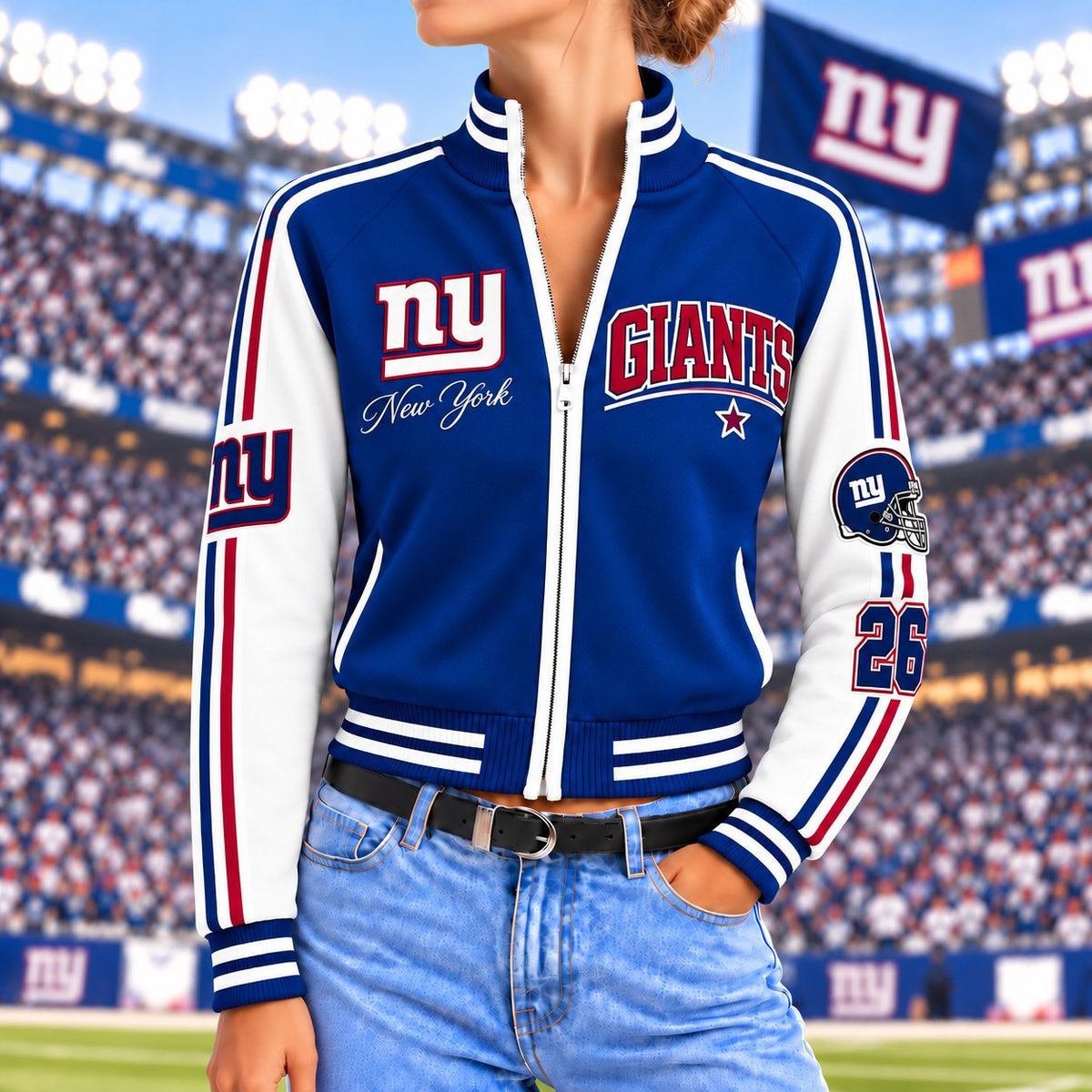 Premium NFL x NYG Exclusive Retro Game Day Mockneck Zipper Cardigan for Football Lovers