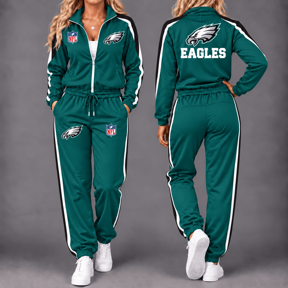 Premium NFL x PHI Game Day Waterproof Windbreaker Zip-Up Tracksuit Set