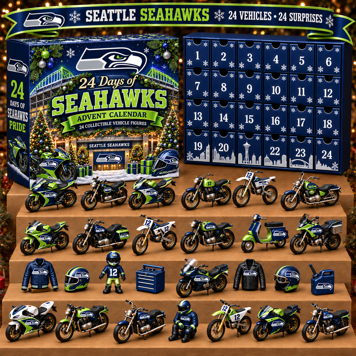 SS x NFL Personalized 24 Days Of Motorcycles Advent Calendar Blink Box