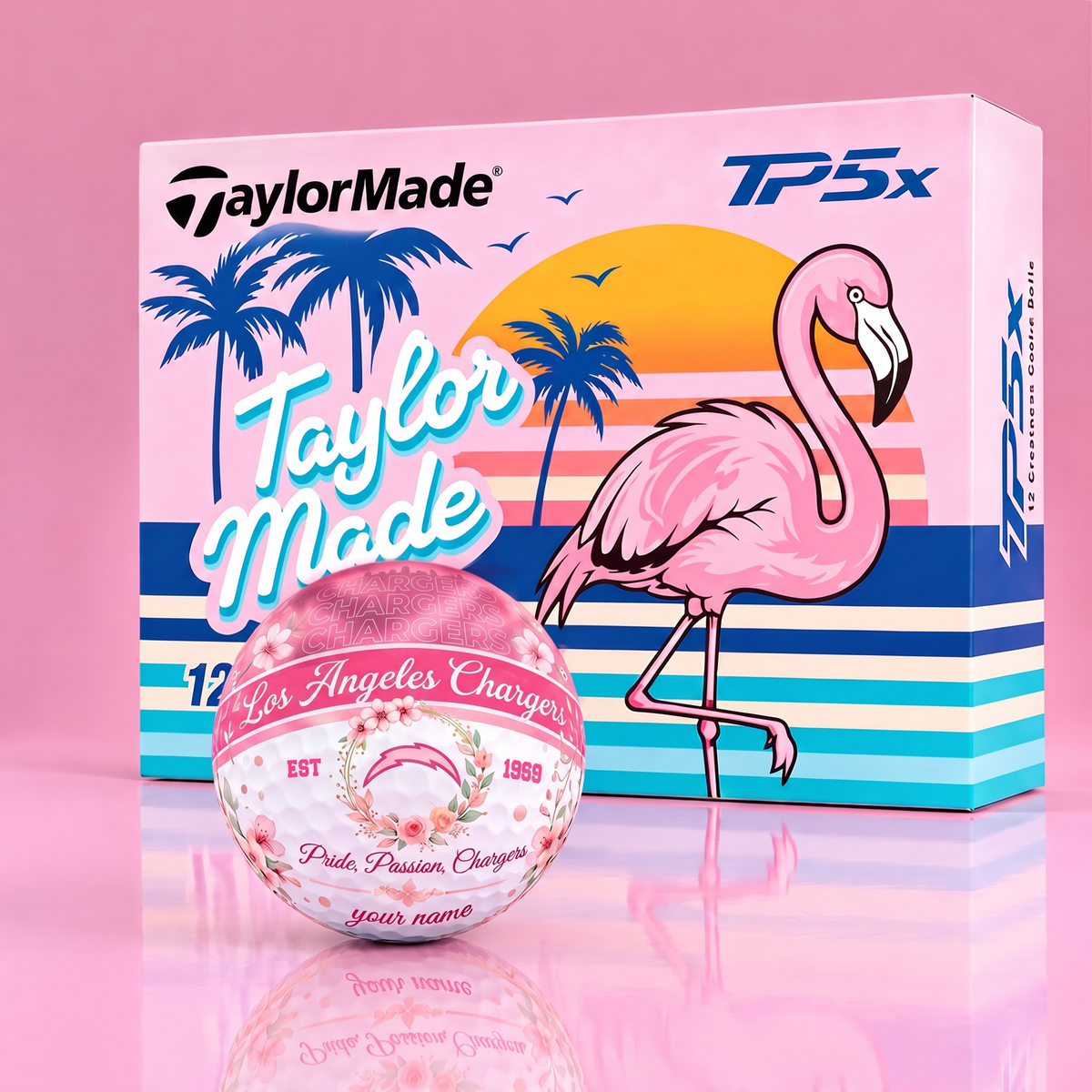 TP5X TAYLOR X PREMIUM NFL LAC PERSONALIZED 3D FLORAL NEON GOLF BALL FOR WOMEN TOURNAMENT LIMITED EDITION