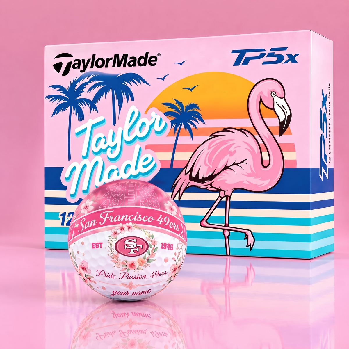 TP5X TAYLOR X PREMIUM NFL SF PERSONALIZED 3D FLORAL NEON GOLF BALL FOR WOMEN TOURNAMENT LIMITED EDITION