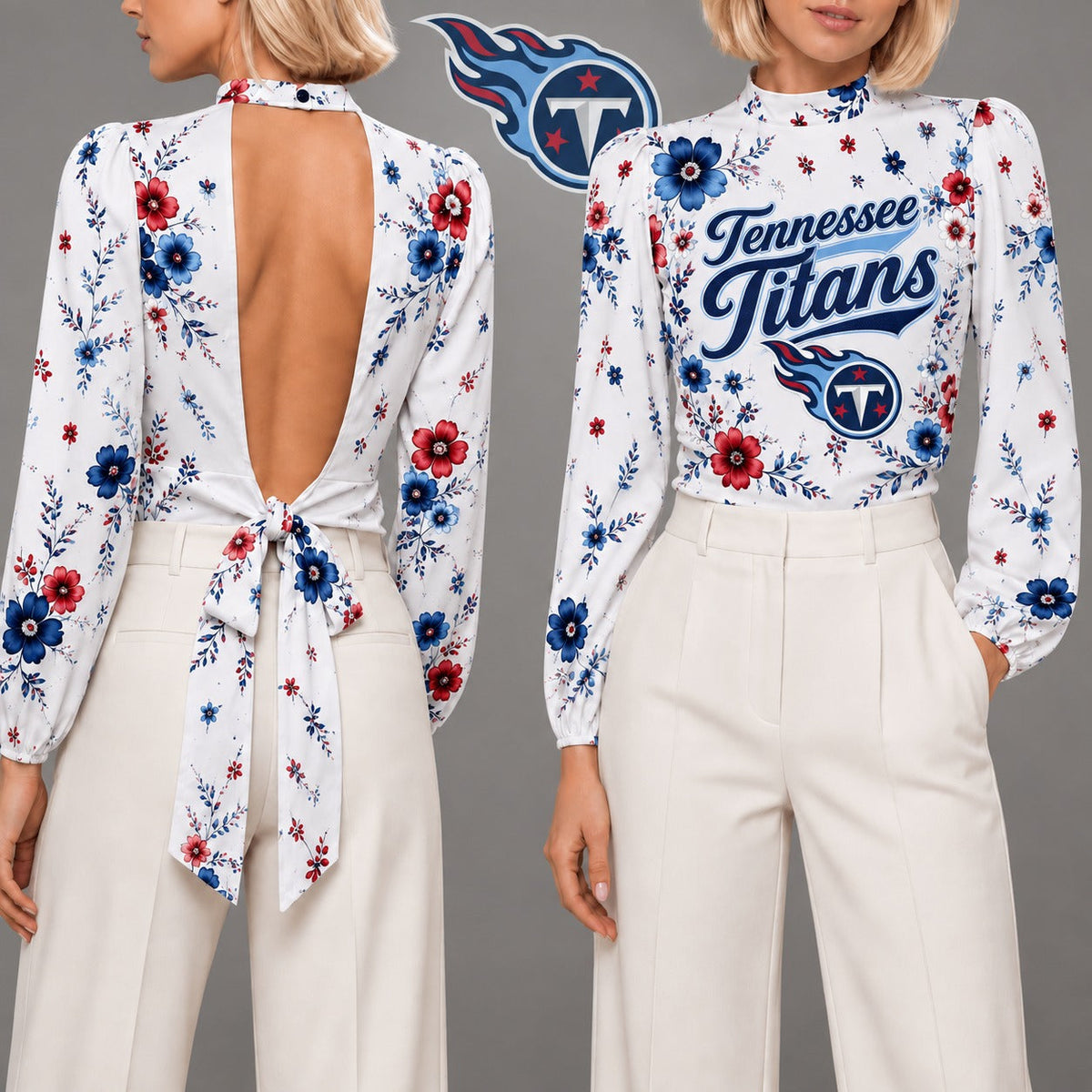 TT Premium NFL Floral Backless Long Sleeve Shirt