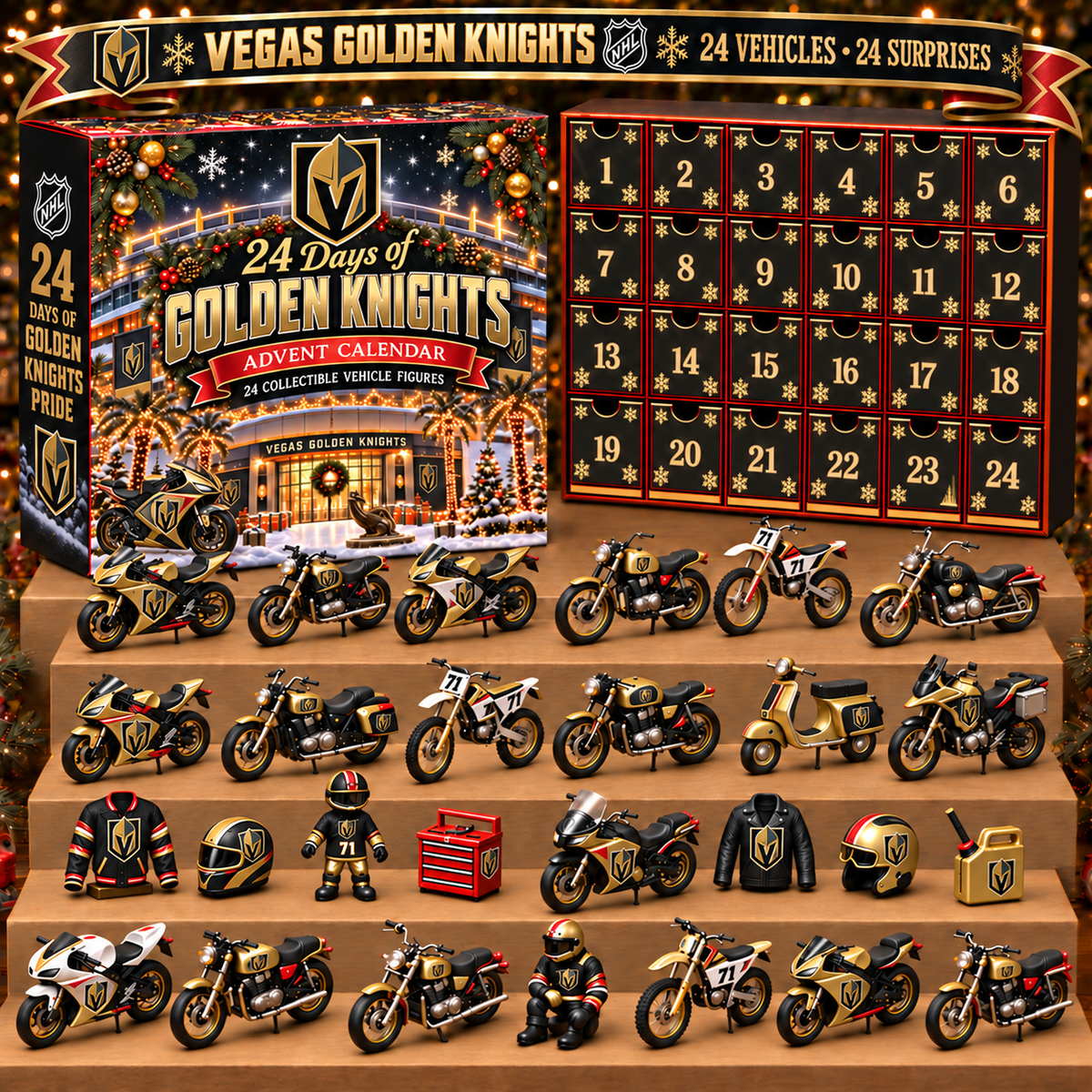 VGK x NHL Personalized 24 Days Of Motorcycles Advent Calendar Blink Box