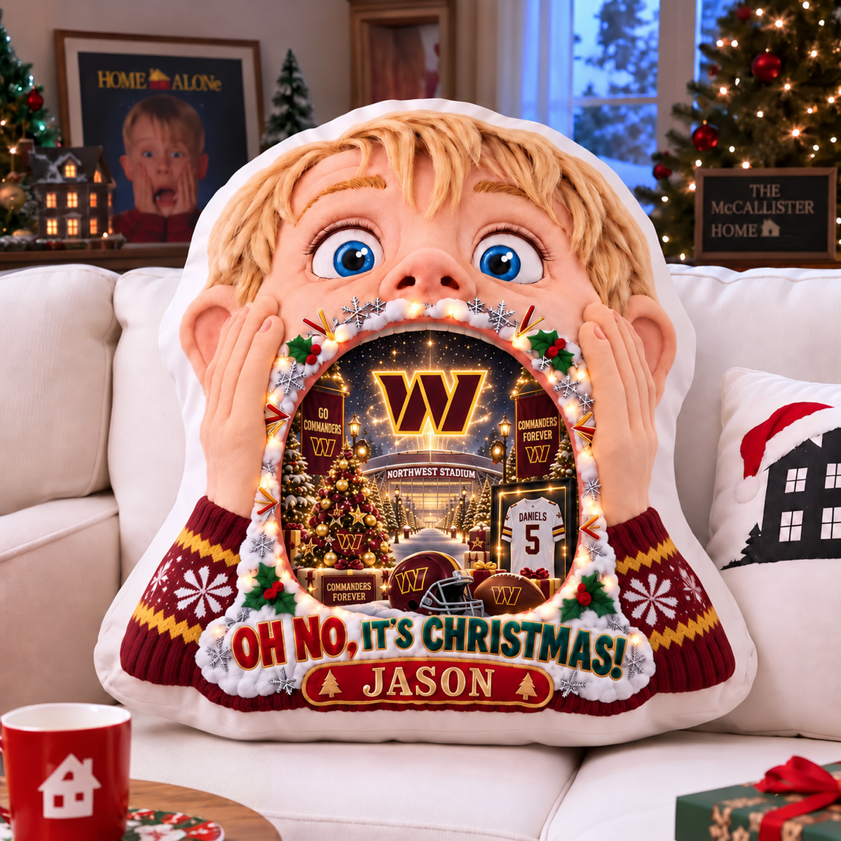 WAS NFL x Home Alone Christmas Personalized Custom Shape Pillow