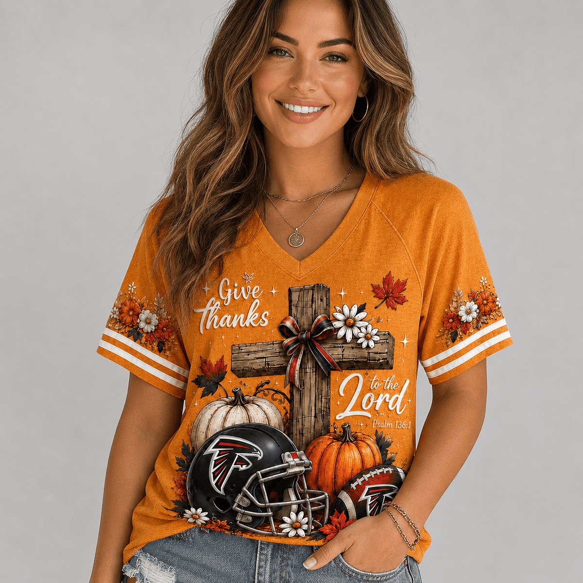 AF Premium NFL Thanksgiving Faith And Football V-Neck Shirt