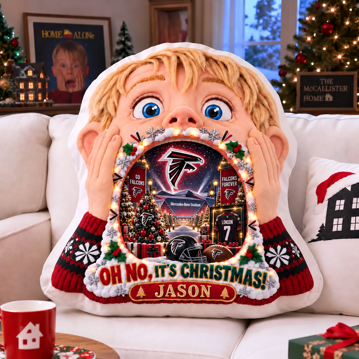 ATL NFL x Home Alone Christmas Personalized Custom Shape Pillow