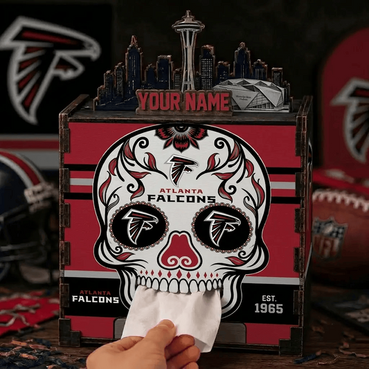 ATL x NFL Personalized Wooden Tissue Box – Custom Name Gift
