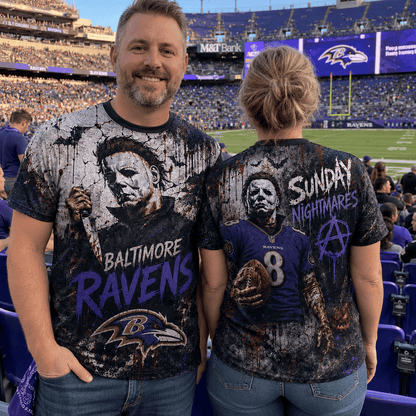 BR Premium NFL Michael Myers Sunday Nightmares 3D T-Shirt For Horror Football Fans