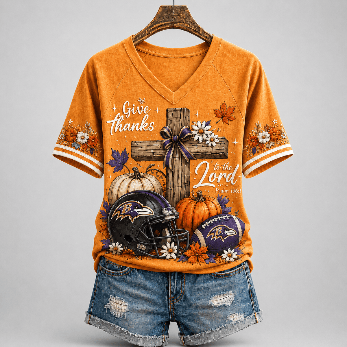 BR Premium NFL Thanksgiving Faith And Football V-Neck Shirt
