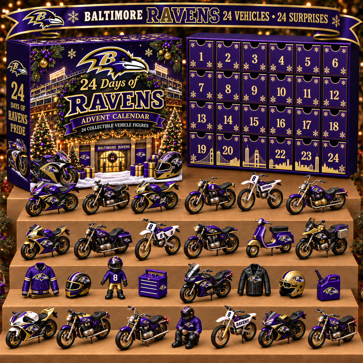 BR x NFL Personalized 24 Days Of Motorcycles Advent Calendar Blink Box