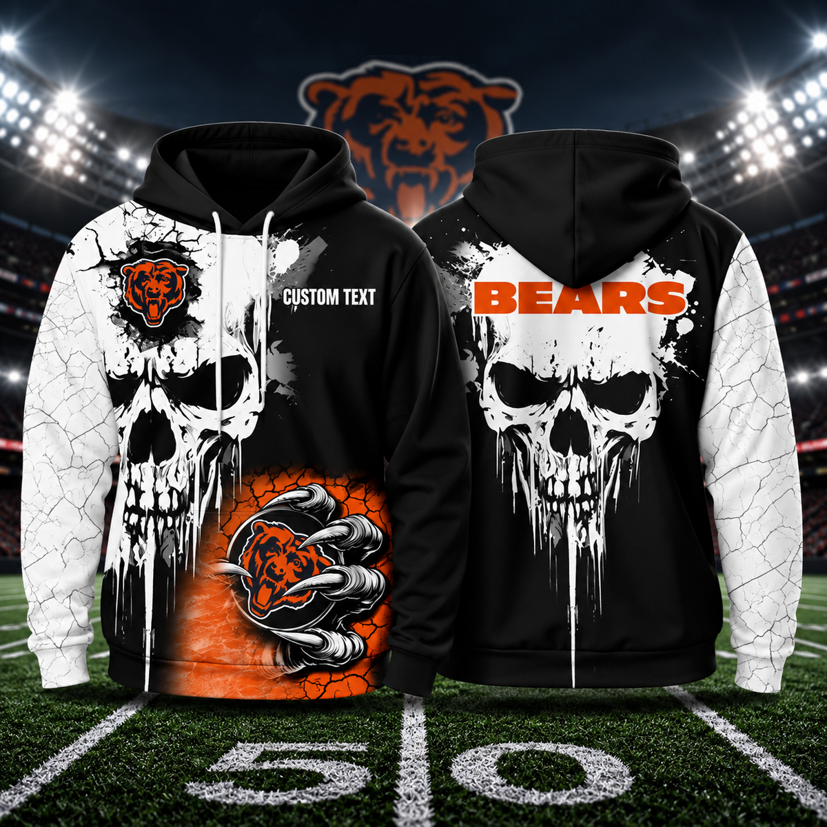 CHI NFL Premium Skull Hoodie