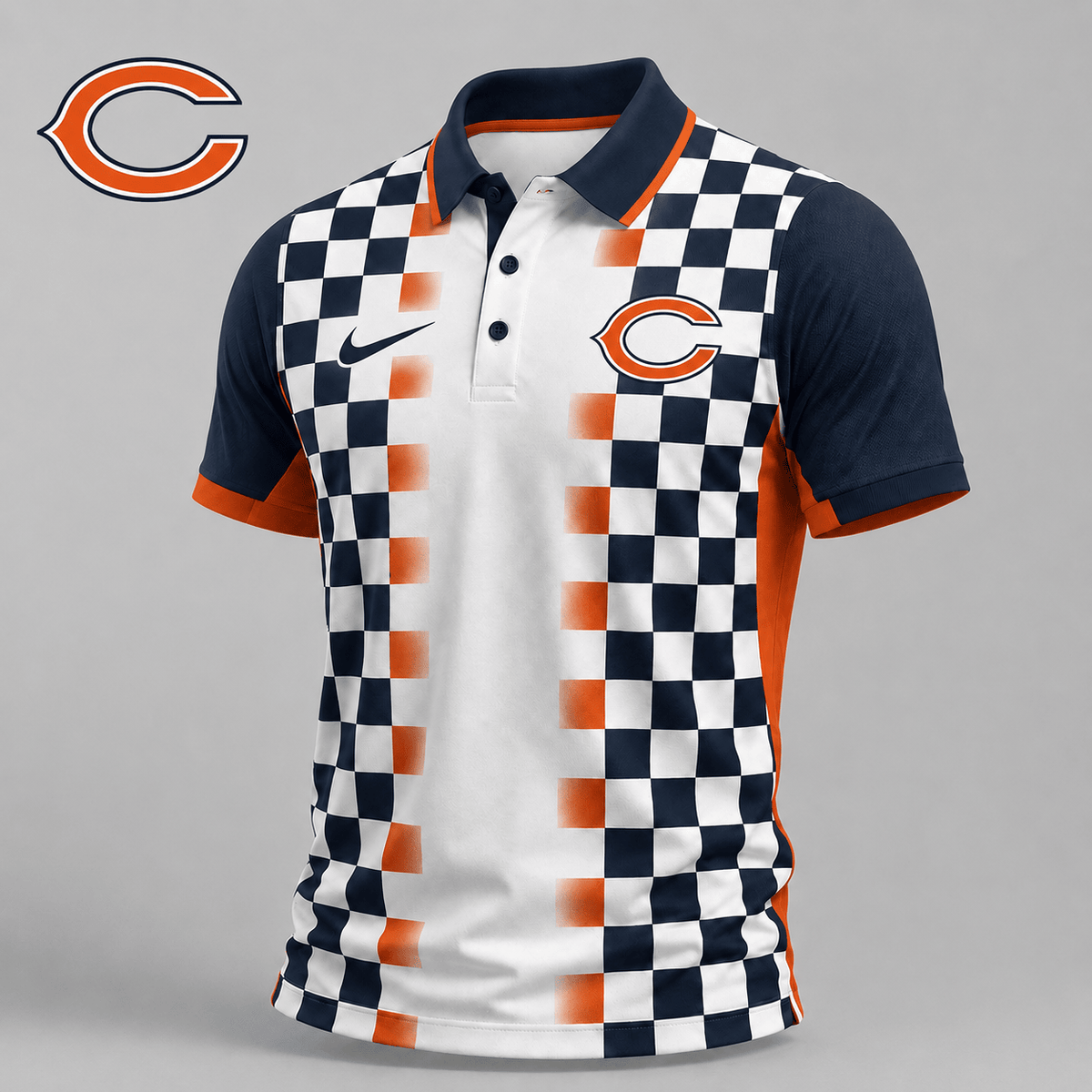 CHI Premium NFL Checkered Fade Polo Shirt