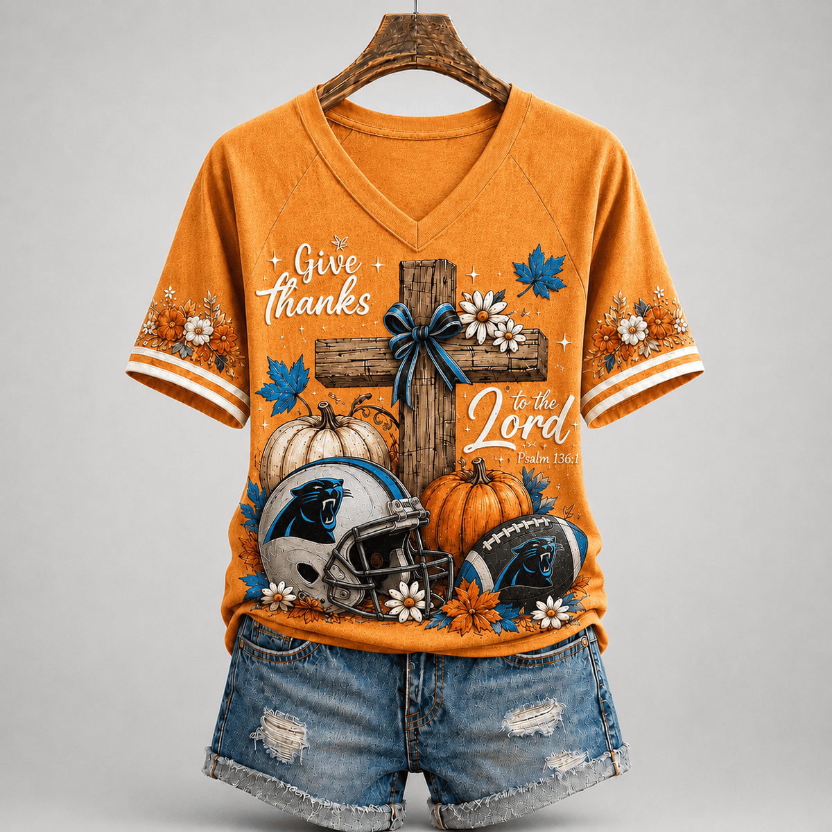 CP Premium NFL Thanksgiving Faith And Football V-Neck Shirt