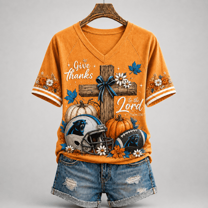 CP Premium NFL Thanksgiving Faith And Football V-Neck Shirt