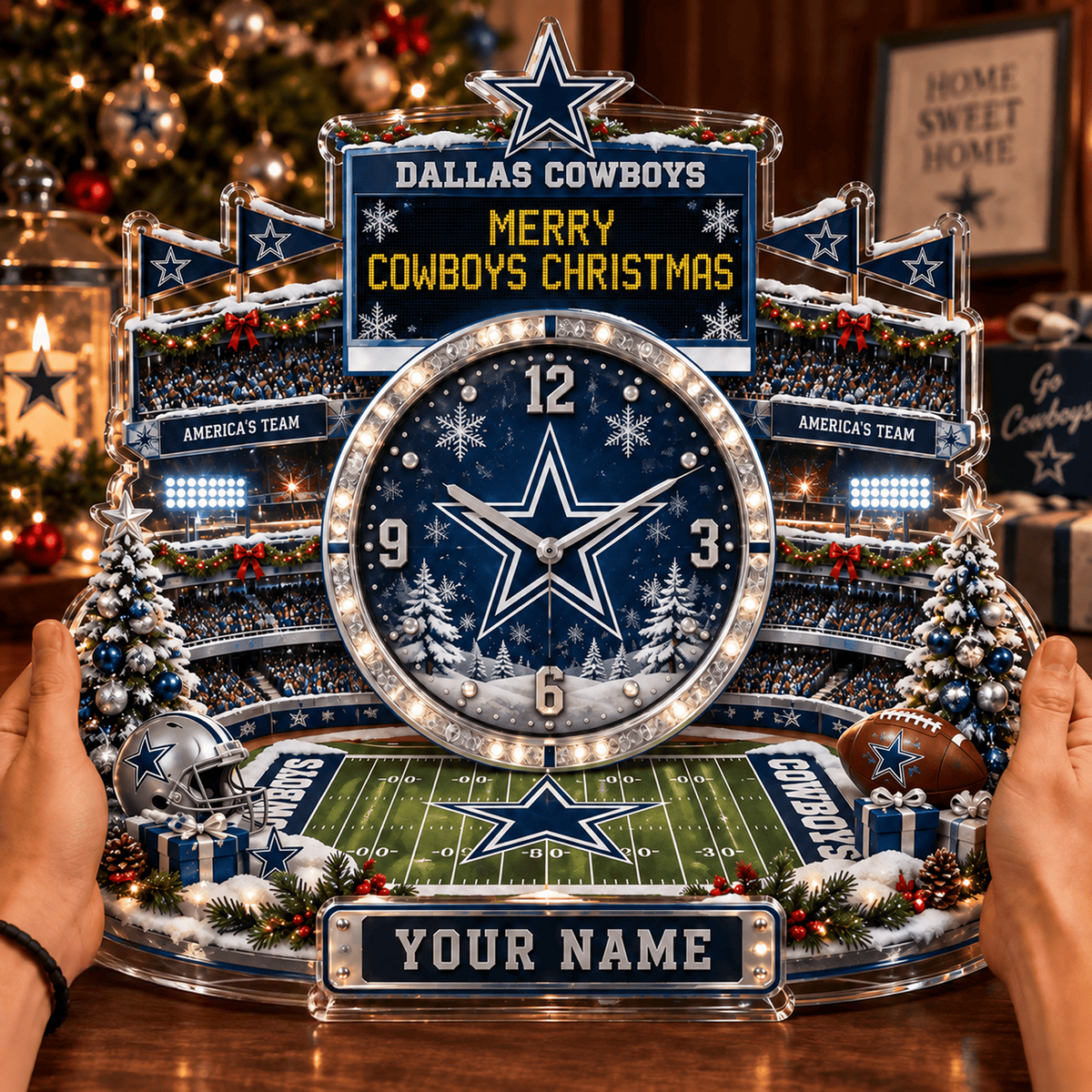 DAL x NFL Christmas KICKOFF Personalized Acrylic Hanging Wall Clock – Premium Limited Edition Gift for Men, Women & Football Fans