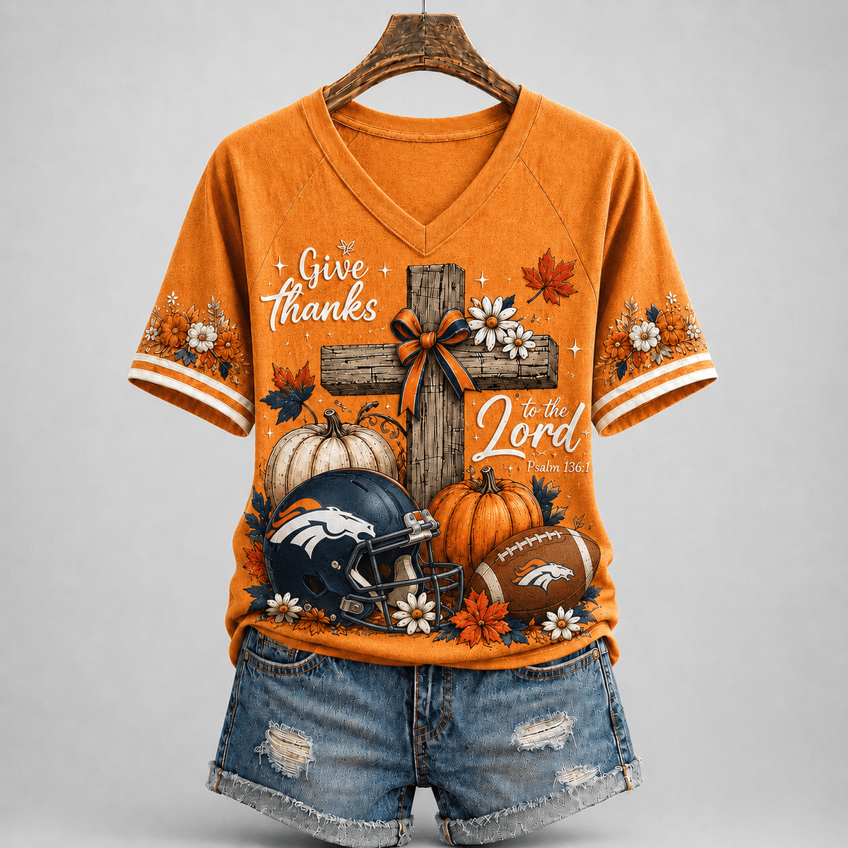 DB Premium NFL Thanksgiving Faith And Football V-Neck Shirt