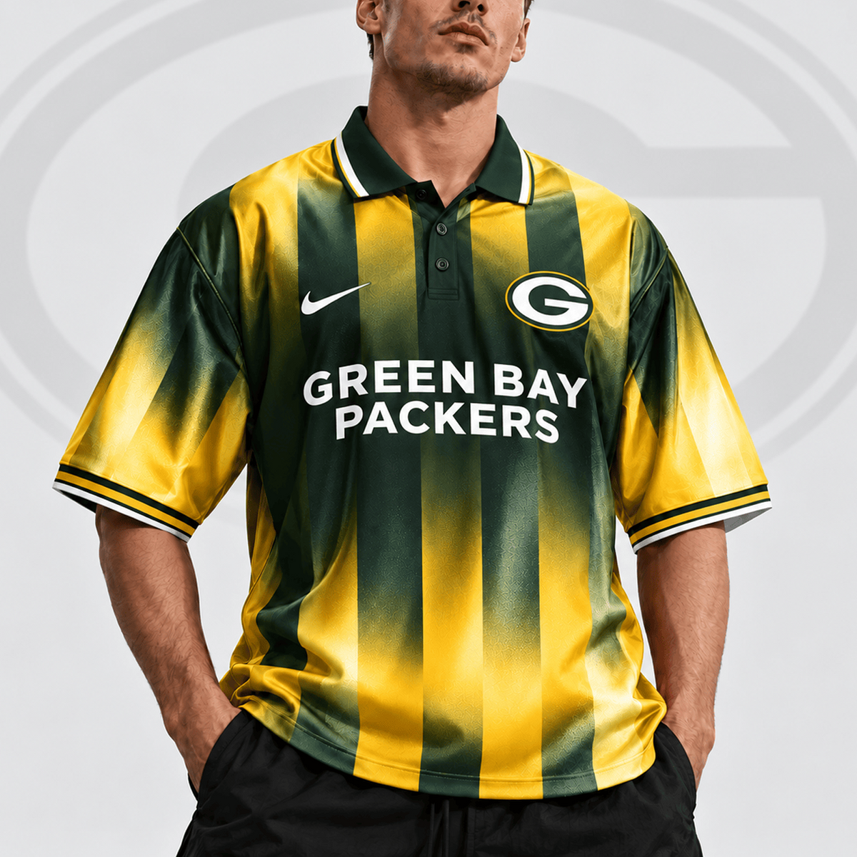 GB x NFL Team Crest Vertical Stripe Retro Performance Polo Jersey