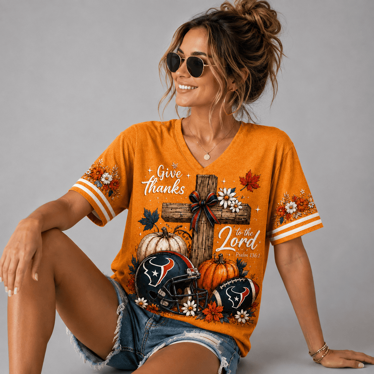 HT Premium NFL Thanksgiving Faith And Football V-Neck Shirt