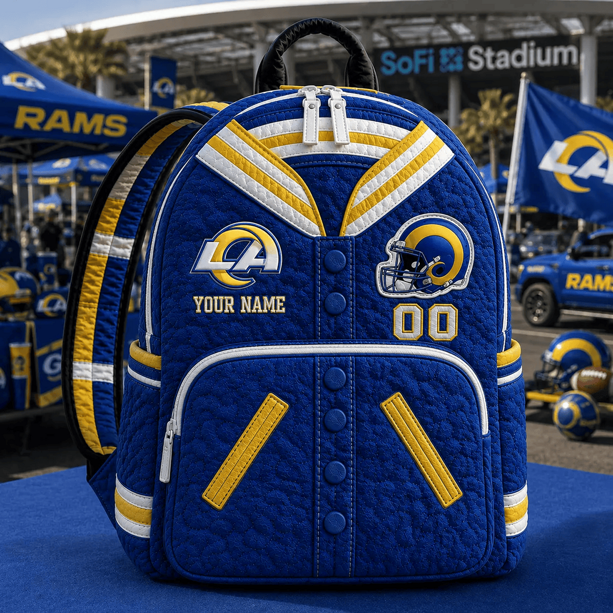 LAR x NFL Premium Varsity Quilted Backpack Personalized Gift For Fan - Limited Edition