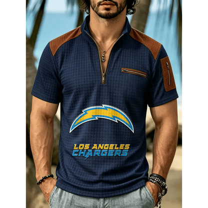 NFL x LAC Men's Quarter Zip Waffle Knit Polo Shirt