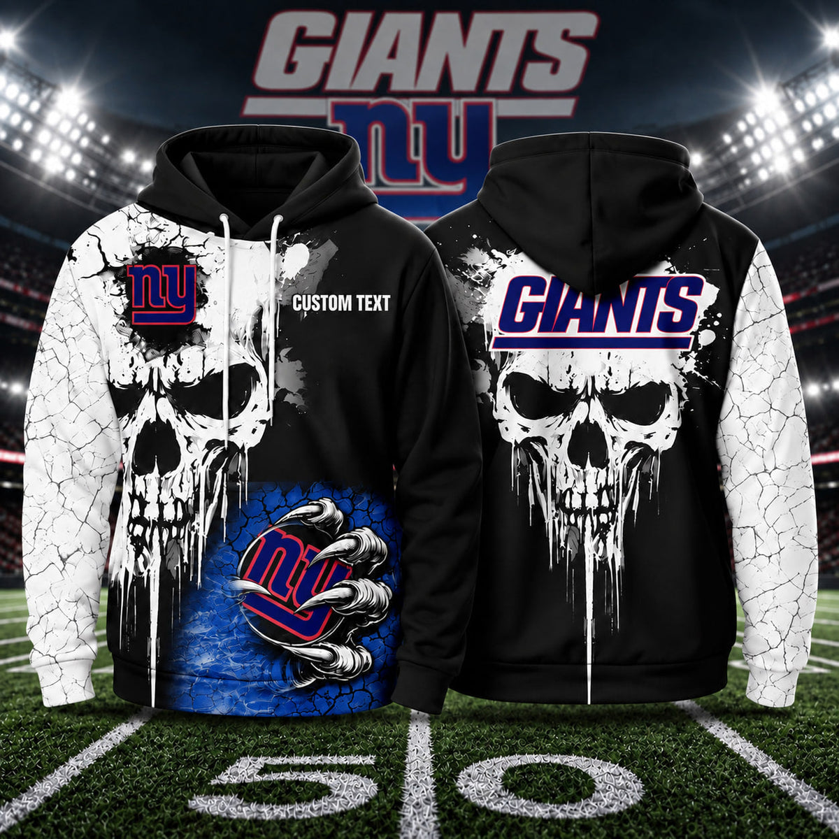 NYG NFL Premium Skull Hoodie