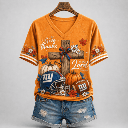 NYG Premium NFL Thanksgiving Faith And Football V-Neck Shirt