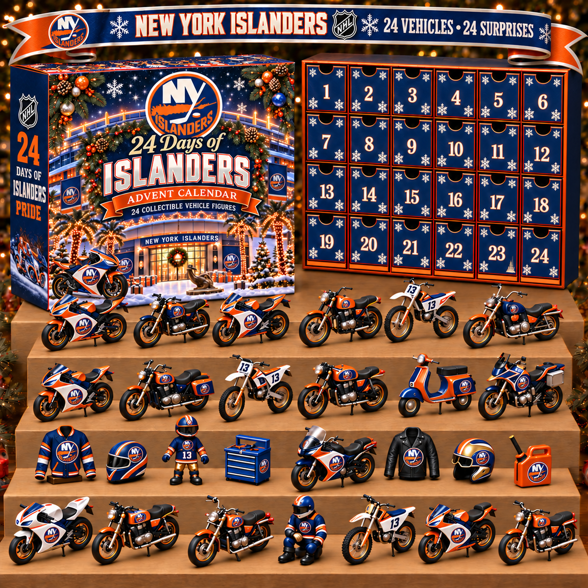 NYI x NHL Personalized 24 Days Of Motorcycles Advent Calendar Blink Box