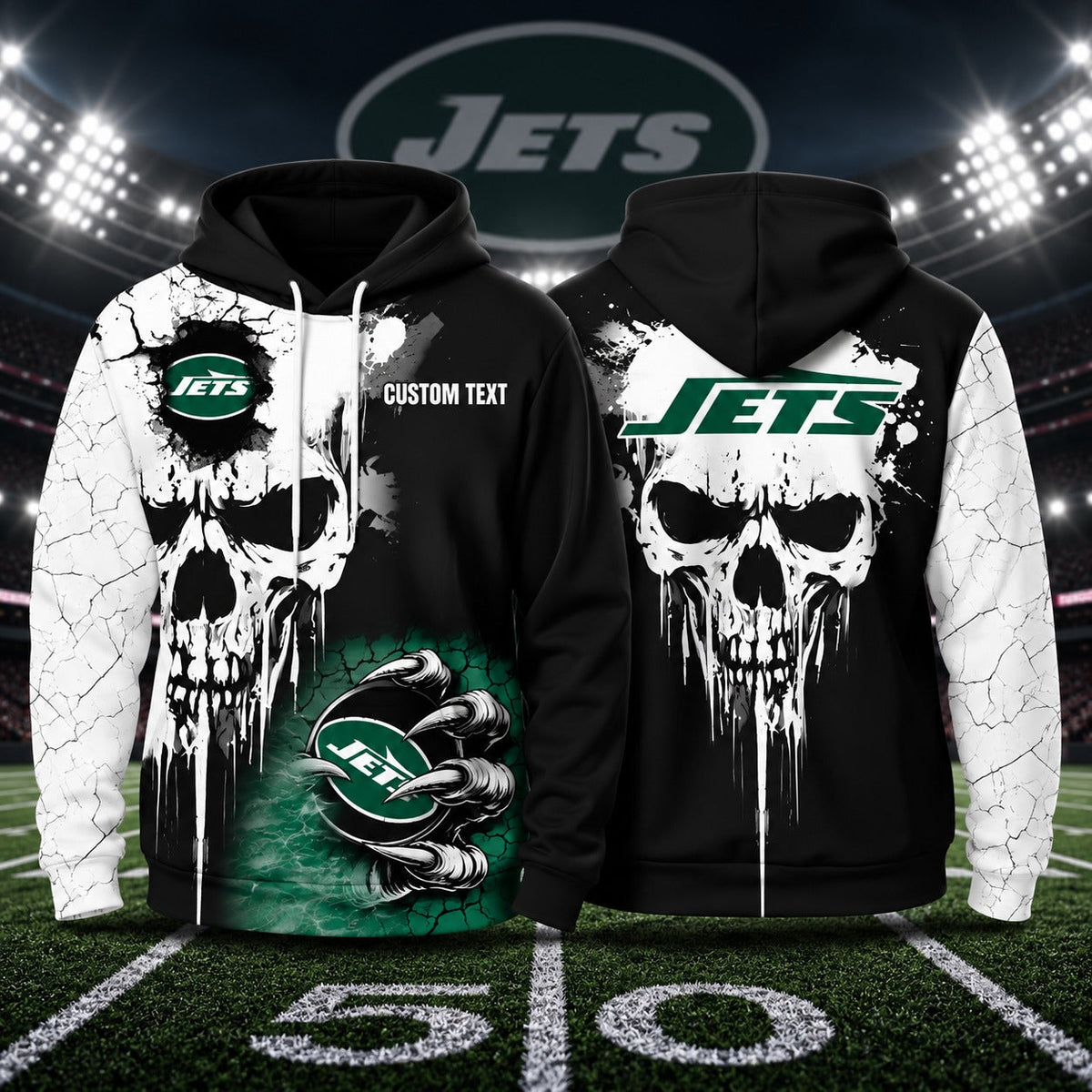 NYJ NFL Premium Skull Hoodie